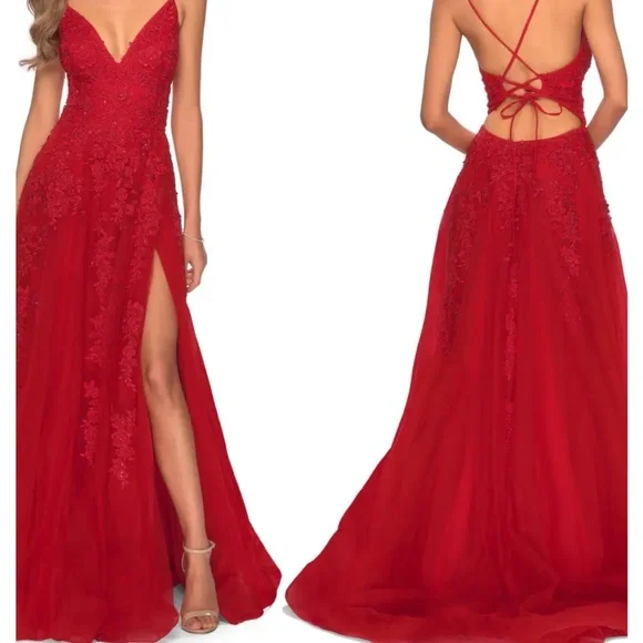 strapless open back dress La Femme Sexy Prom Dress with Side Cut Outs- PromGirl